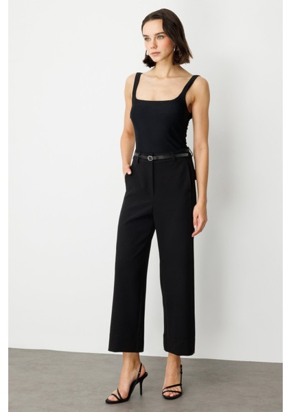 Kadın Beli Kemerli Bol Paça Pantolon 2150 Siyah modelleri