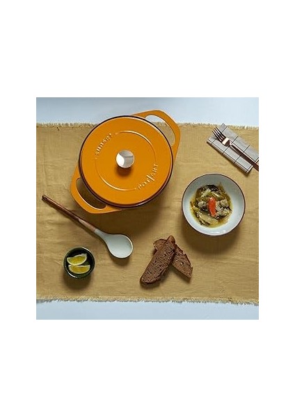 Pot Art Fonksiyonel Kapaklı Sarı Derin Döküm Tencere 24 cm