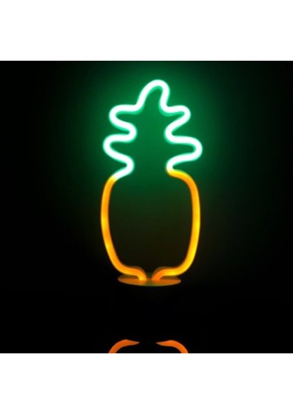 Neon Işıklı Ananas Masa Lambası Beyaz, Pil ve USB ile Kullanılabilir
