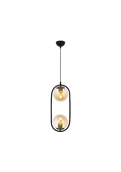 Avonni AV-60180-2BSY Siyah Boyalı Avize, E27, Metal, Cam, 20X15 cm