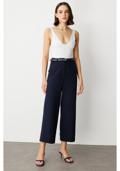 Kadın Beli Kemerli Bol Paça Pantolon 2150 Lacivert