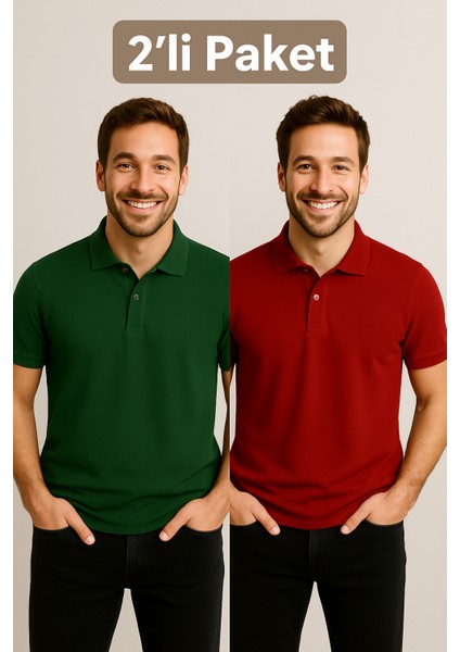 Erkek Yazlık 2 Li Paket Basic Salaş Polo Yaka Tişört
