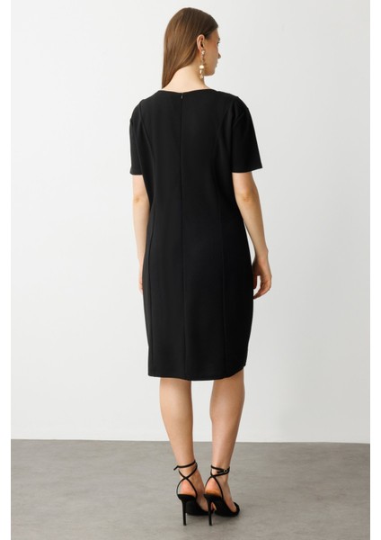 Kadın Büyük Beden Taş Işlemeli Kısa Kollu Elbise 5960 Siyah fırsatları