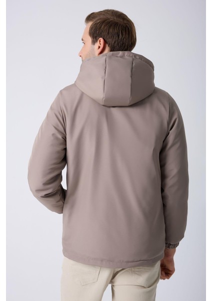 Spor Erkek Taba Kürklü Su ve Rüzgar Geçirmez Kapüşonlu Mont Parka