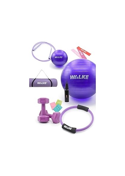 Walke 14 Parça Lüx Pilates Seti 55 cm Pilates Topu Pilates Matı Pilates Çemberi 2 x 1 kg Dambıl