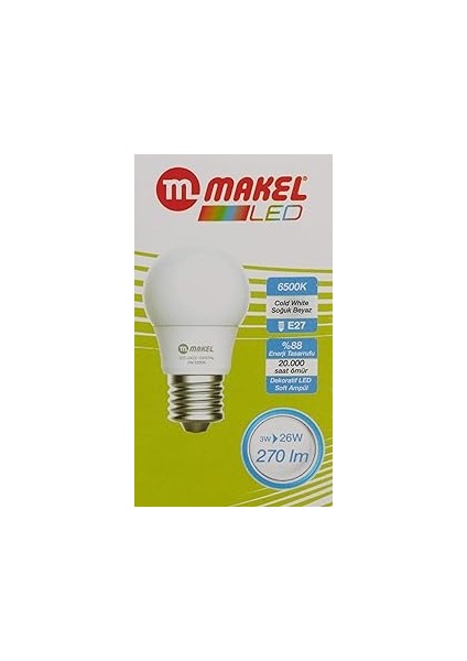 Makel LED Ampul, 3 W, 6500 K, Soğuk Beyaz
