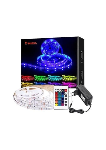 16 Renk Rgb Şerit LED Işık, Ir Kumandalı, Renk Değiştiren Esnek LED Aydınlatma, Ev, Dekor ve Parti