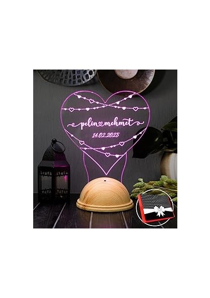 Sevgiliye Isimli Kalp LED Gece Lambası - 14 Şubat, Doğum Günü ve Yıldönümü Hediyesi, Eşe, Nişa