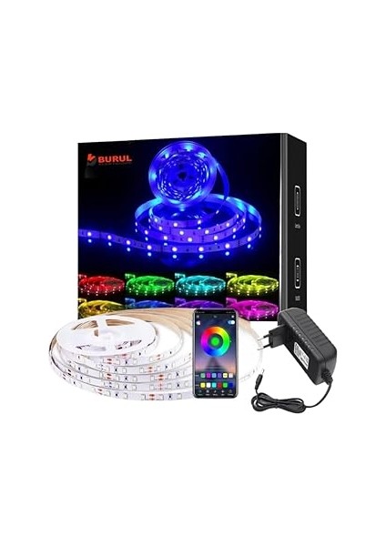 Burul Rgb Akıllı Şerit LED Işık – SB-6526, 256 Renk, Bluetooth Kontrollü, Dekoratif ve Ortam Aydınl