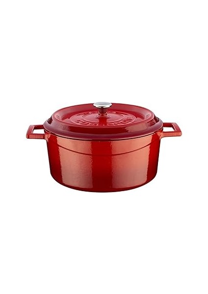 Döküm Yuvarlak Tencere, Trendy, 24 Cm, 4.49 L Hacim, Kırmızı