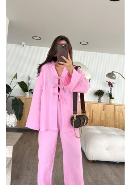 Pembe Müslin Bağlama Detaylı Takım