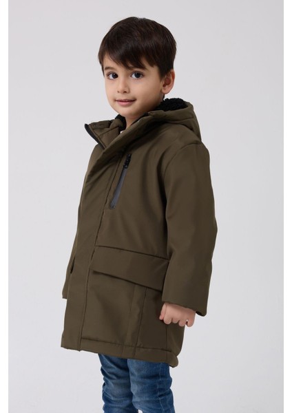 Spor Erkek Çocuk Taba Kürklü Su ve Rüzgar Geçirmez Kapüşonlu 3 Mont Parka
