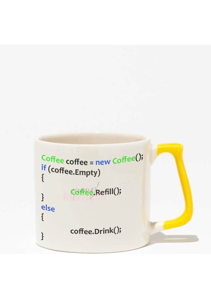 Coffee Java Baskılı | Yazılmcı Mühendis Hediyelik | Sarı Kulplu Modern Seramik Kupa
