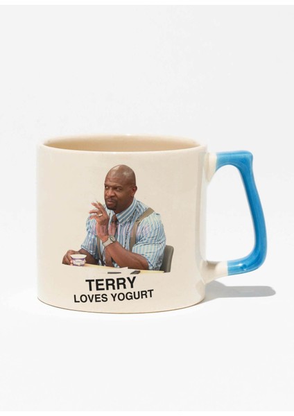 Terry Loves Yogurt Baskılı | Brooklyn 99 Hediyelik | Mavi Kulplu Modern Seramik Kupa