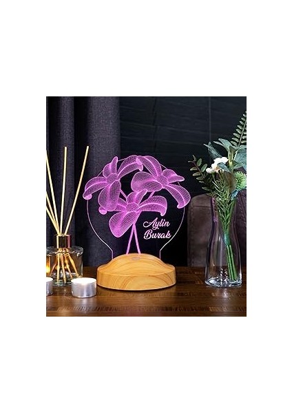 Çiçek Buketi LED Lamba, Sevgiliye Hediye, Sevgiliye Doğum Günü Hediye, Kişiye 3 Boyutlu LED La