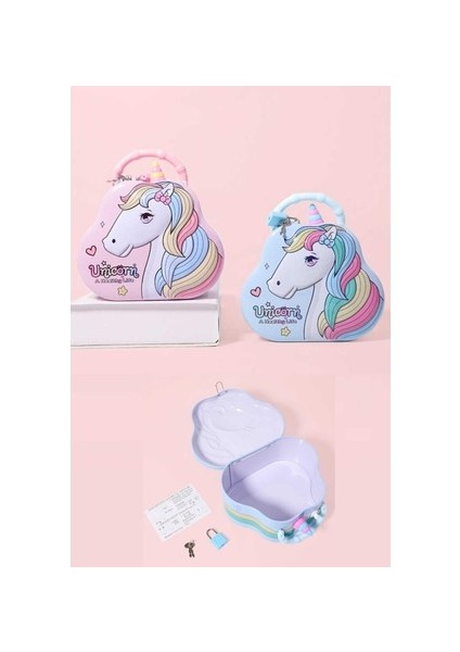 Unicorn Desenli Metal Kilitli Kumbara