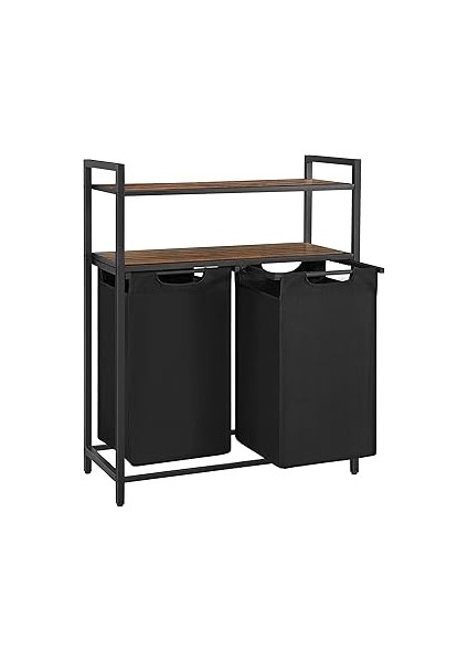 Vasagle Çamaşır Sepeti, Çamaşır Kutusu, 2 Bölme, 2 Raf, Metal Çerçeve, 2 x 46 Litre, 73 x 33 x 91 C