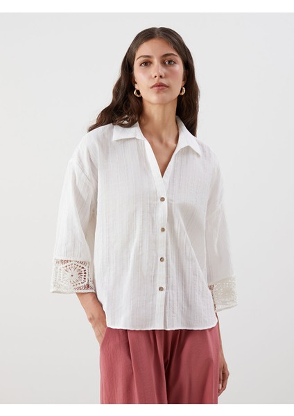 Yeni Sezon Dantel Detayli Oversize Kadin Gomlek - S5QK50Z8