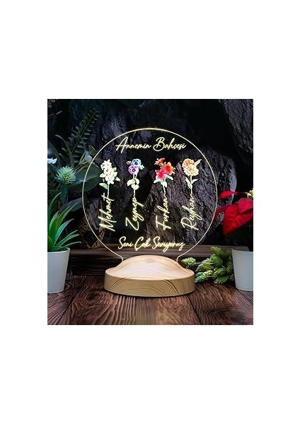 Annemin Bahçesi – Kişiye Çiçekli Anneler Günü Hediyesi LED Lamba Anneye & Kayınvalideye Hediye