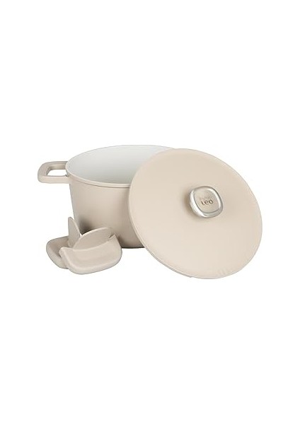 Leo Phantom Kapakli Yapişmaz Deri̇n Tencere 24 cm Latte
