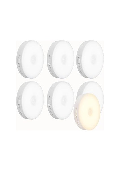 6'lı Set Hareket Sensörlü Gece Lambası – USB Şarjlı 4000K Gün Işığı LED – Duvar, Dolap, Merdiven, B