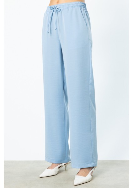Kadın Beli Lastikli Bol Paça Pantolon 3364 Mavi modelleri