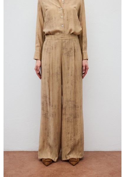 Desenli Salaş Pantolon - Camel modelleri