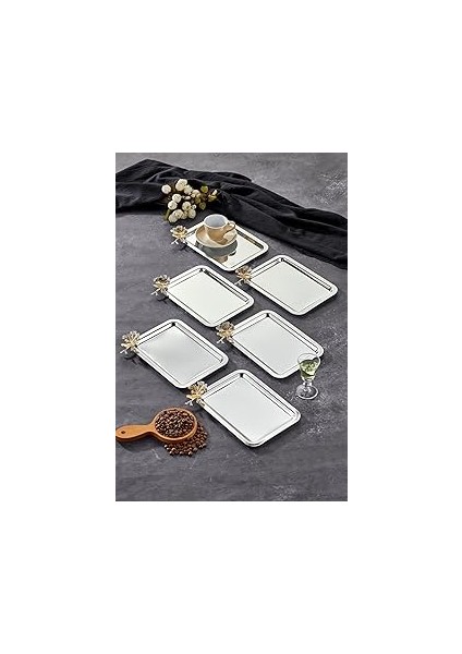 Mayaglory Elegante Noir Serisi, Volo Prezioso Kulp Desenli Krom Sunum Söz Nişan Tepsisi, 22X16CM, 6