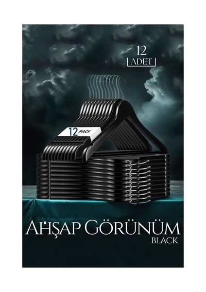 Siyah Ahşap Görünüm 12 Li Askı Seti Schönbuch Design