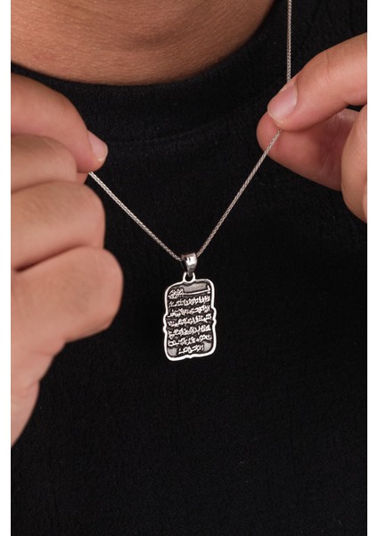 925 Ayar Gümüş Ayetel Kürsi Ayet Dikdörtgen Model Kolye