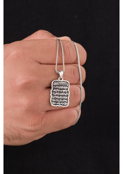 925 Ayar Gümüş Ayetel Kürsi Ayet Dikdörtgen Model Kolye modelleri