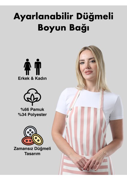 Boyun Ayarlı,su Geçirmez,cepli Şef,aşçı, Mutfak Önlüğü,cafe,barista,toz Pembe Beyaz Çizgili Önlük,kuaför,ressam ve Çiçekçi Önlükleri fiyatları