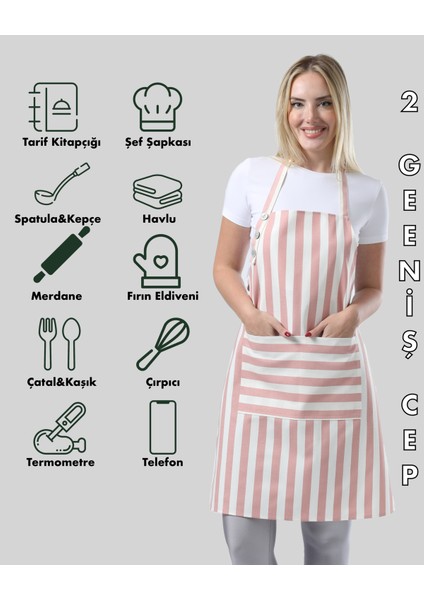 Boyun Ayarlı,su Geçirmez,cepli Şef,aşçı, Mutfak Önlüğü,cafe,barista,toz Pembe Beyaz Çizgili Önlük,kuaför,ressam ve Çiçekçi Önlükleri modelleri