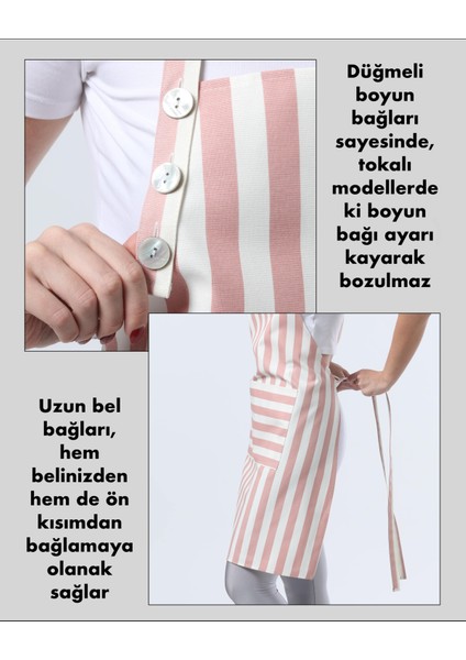 Boyun Ayarlı,su Geçirmez,cepli Şef,aşçı, Mutfak Önlüğü,cafe,barista,toz Pembe Beyaz Çizgili Önlük,kuaför,ressam ve Çiçekçi Önlükleri fırsatları