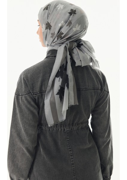 Zeta Gri Yaprak Desen Pamuklu Şal modelleri