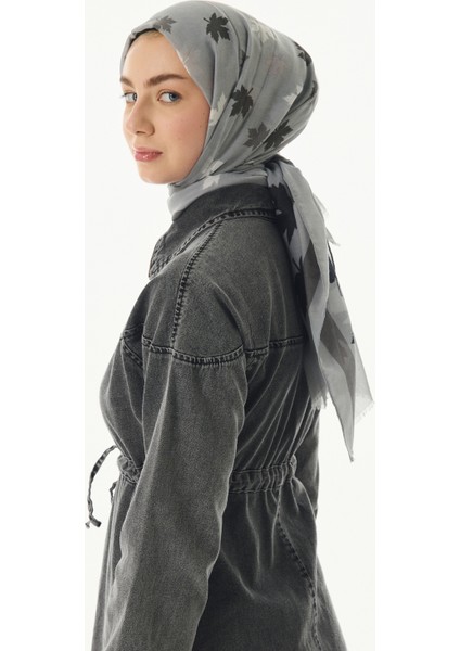 Zeta Gri Yaprak Desen Pamuklu Şal fırsatları