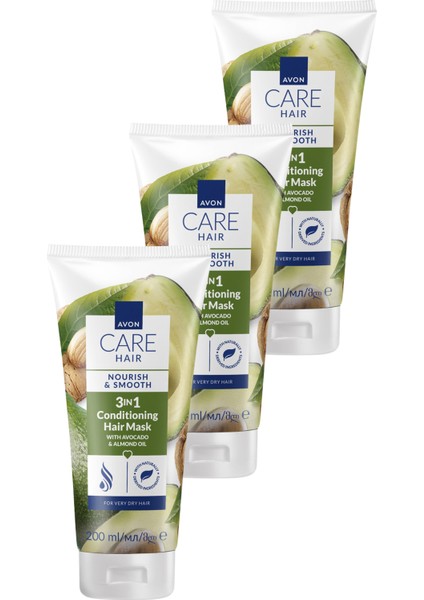 Care Avokado ve Badem Yağı Içeren 3’ü 1 Arada Saç Maskesi 200 ml Üçlü Paket
