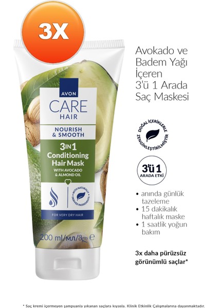 Care Avokado ve Badem Yağı Içeren 3’ü 1 Arada Saç Maskesi 200 ml Üçlü Paket fiyatları