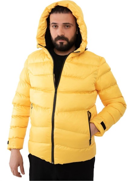 Spor Erkek Kapüşonlu Polarlı Kürklü Su Geçirmez Rüzgara Dayanıklı Şişme Mont Parka