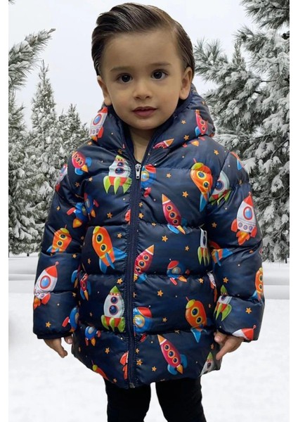 Spor Erkek Çocuk Polarlı Kapüşonlu Roket Desenli Şişme Mont Parka fiyatları
