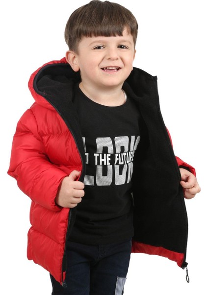 Erkek Çocuk Polarlı Kapüşonlu Su Geçirmez Rüzgara Dayanıklı Şişme Kışlık Mont & Kaban