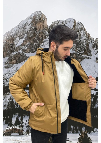 Erkek Kürklü Su ve Rüzgar Geçirmez Kapüşonlu Kışlık Mont & Kaban & Parka
