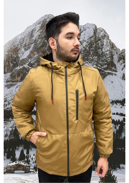 Erkek Kürklü Su ve Rüzgar Geçirmez Kapüşonlu Kışlık Mont & Kaban & Parka
