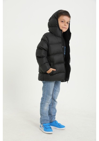 Erkek Çocuk Polarlı Kapüşonlu Su Geçirmez Rüzgara Dayanıklı Cepli Şişme Kışlık Mont fırsatları