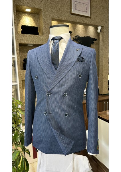 Lacivert Kruvaze Slim Fit Erkek Ceket (Astarsız) modelleri