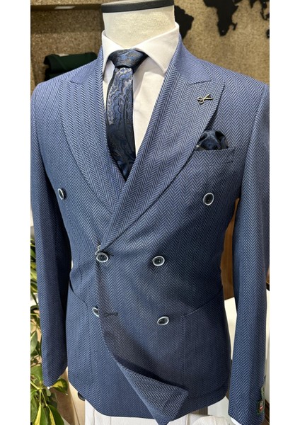 Lacivert Kruvaze Slim Fit Erkek Ceket (Astarsız) fırsatları