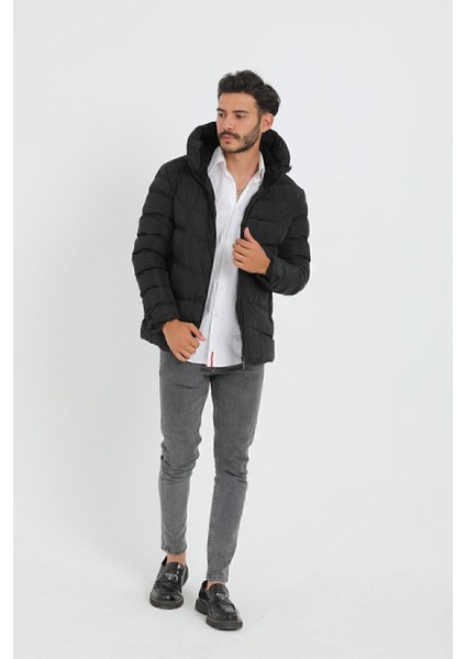 Spor Erkek Kapüşonlu Polarlı Kürklü Su Geçirmez Rüzgara Dayanıklı Şişme Mont Parka fırsatları