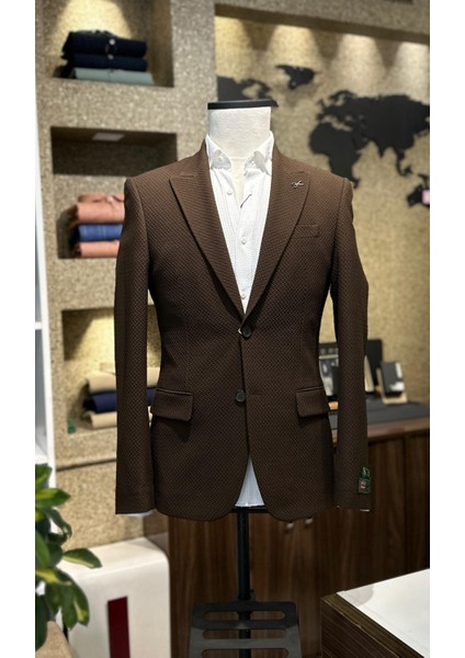 Dokulu Erkek Tek Ceket Kahverengi fiyatları