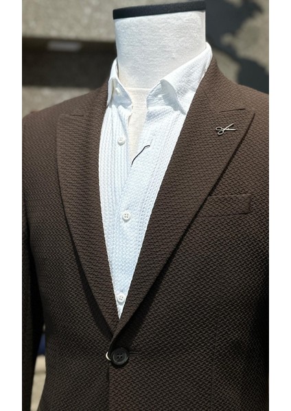 Dokulu Erkek Tek Ceket Kahverengi fırsatları