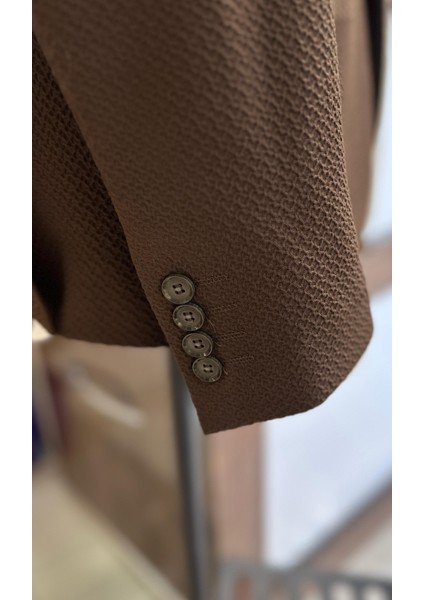 Dokulu Erkek Tek Ceket Kahverengi indirimleri